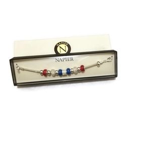 NWOT Napier Silver-Tone Blue & Red Beads Bracelet